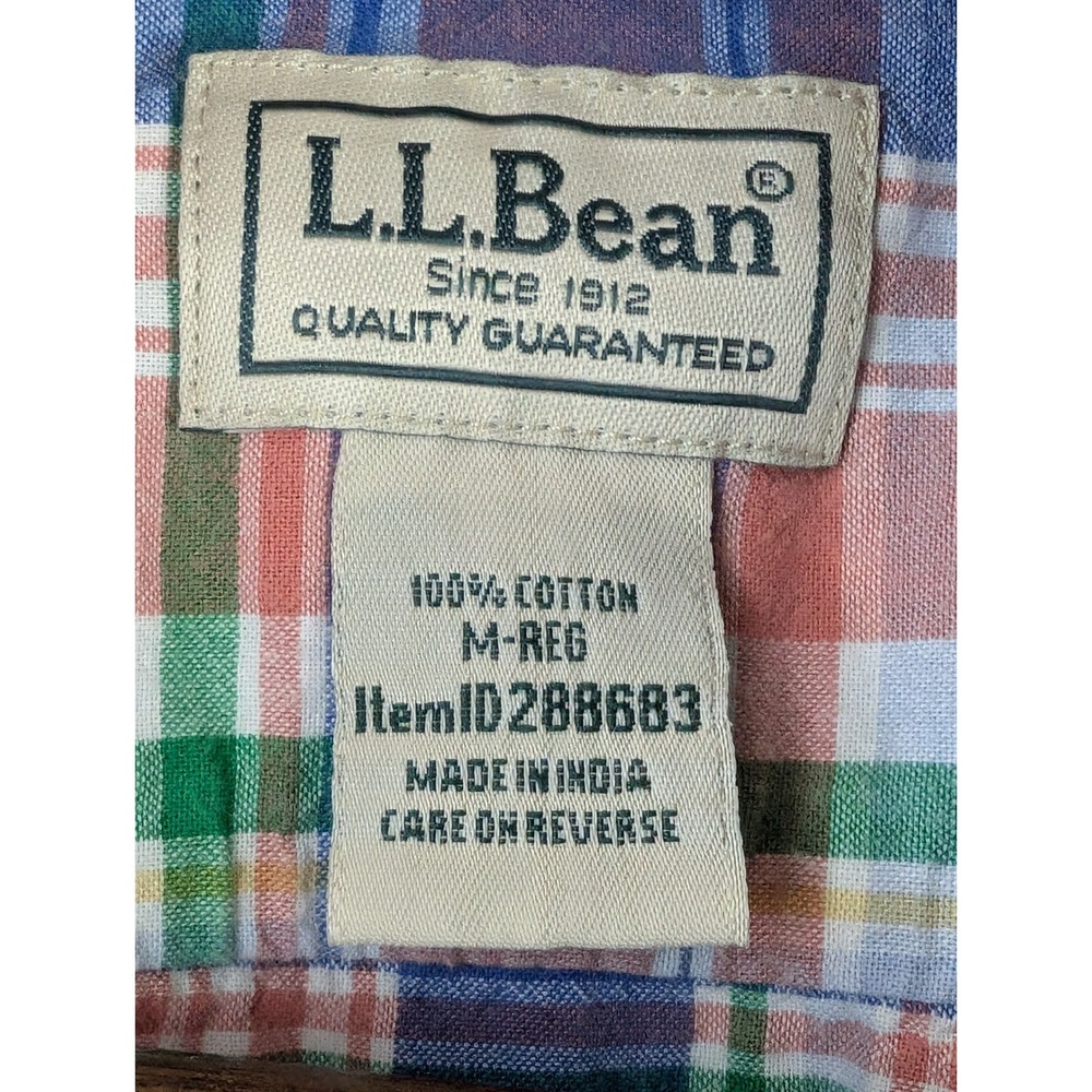 LL Bean Mens Slightly Fitted Plaid Short Sleeve Button Down Shirt Medium 288683 - Picture 4 of 6